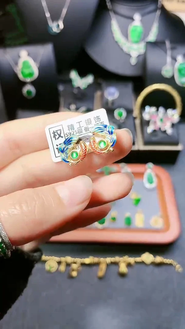 【闪购商品】翡翠耳饰银S925镶嵌耳饰