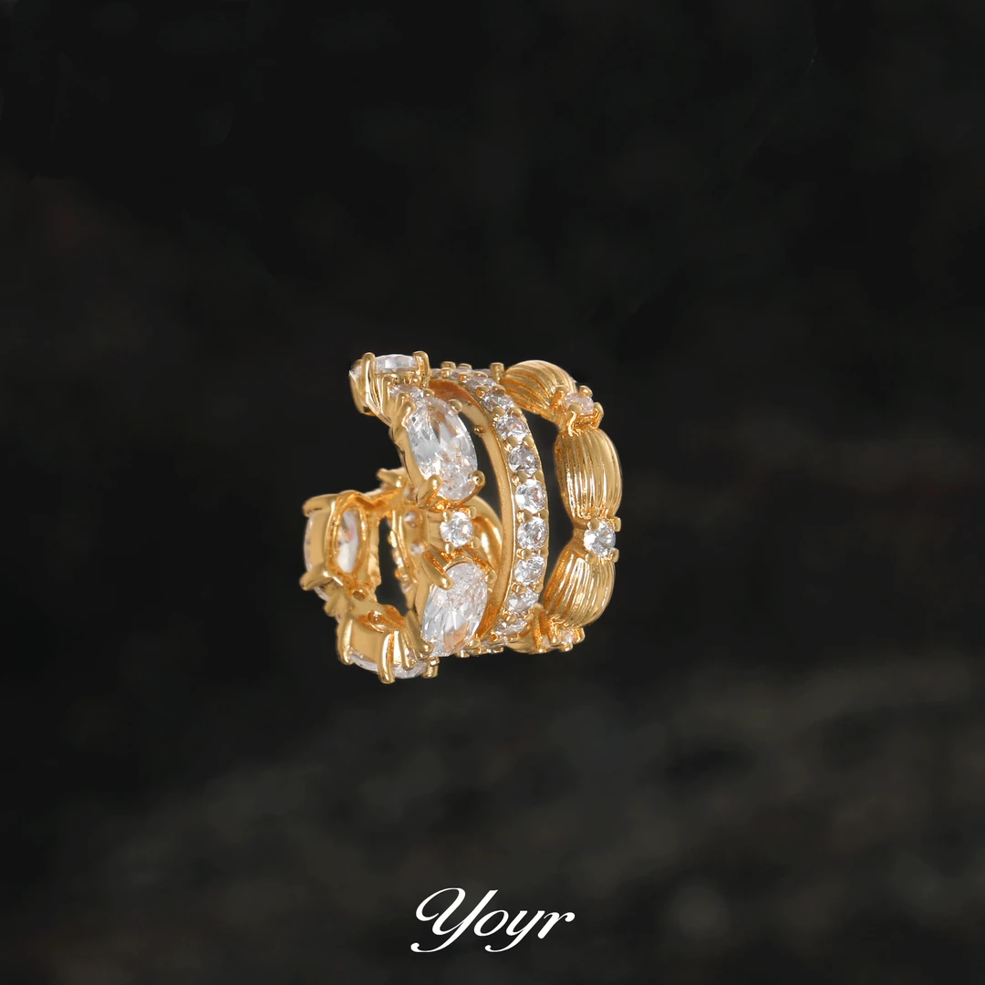 YOYR 铜合金耳饰  锆石三拼耳骨夹小众简约气质独特耳骨夹