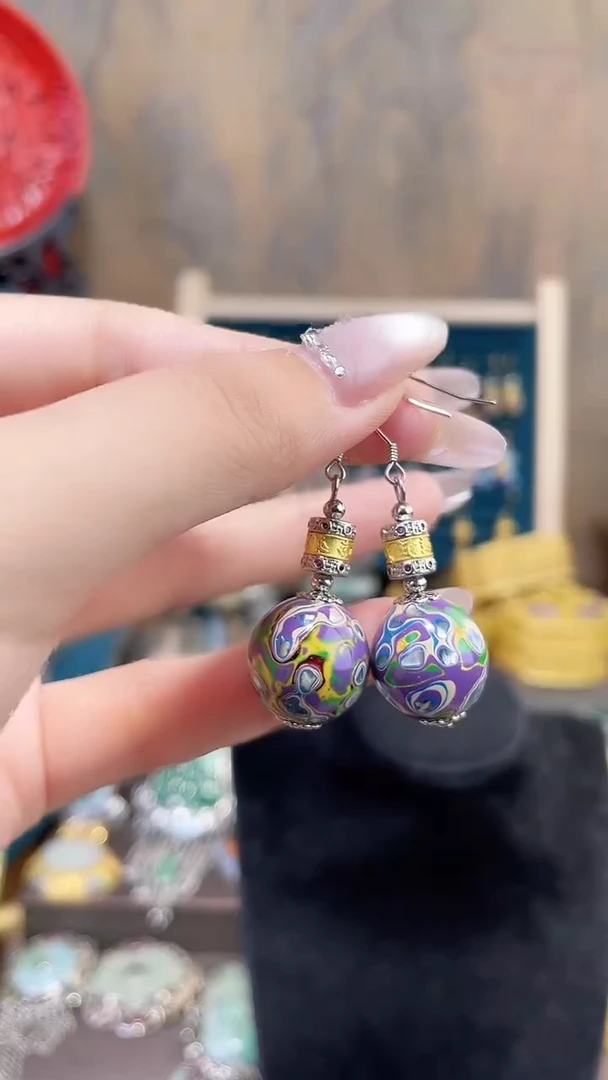 非遗手工犀皮漆耳环紫色