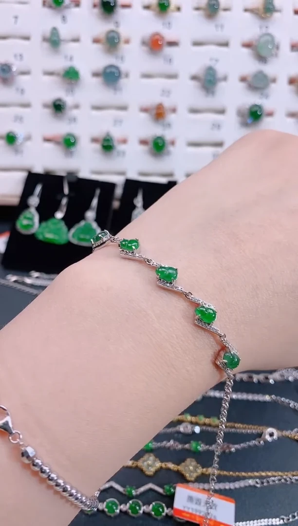 银S925镶嵌手链翡翠天然翡翠