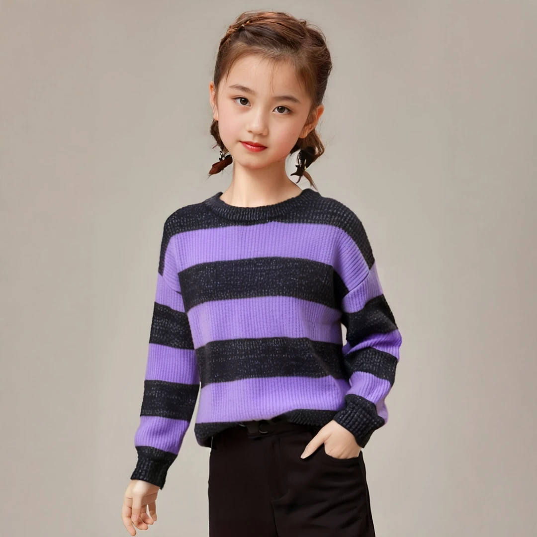 【ganne kasan/咖呐卡莎】儿童长袖条纹秋冬撞色宽松针织长袖