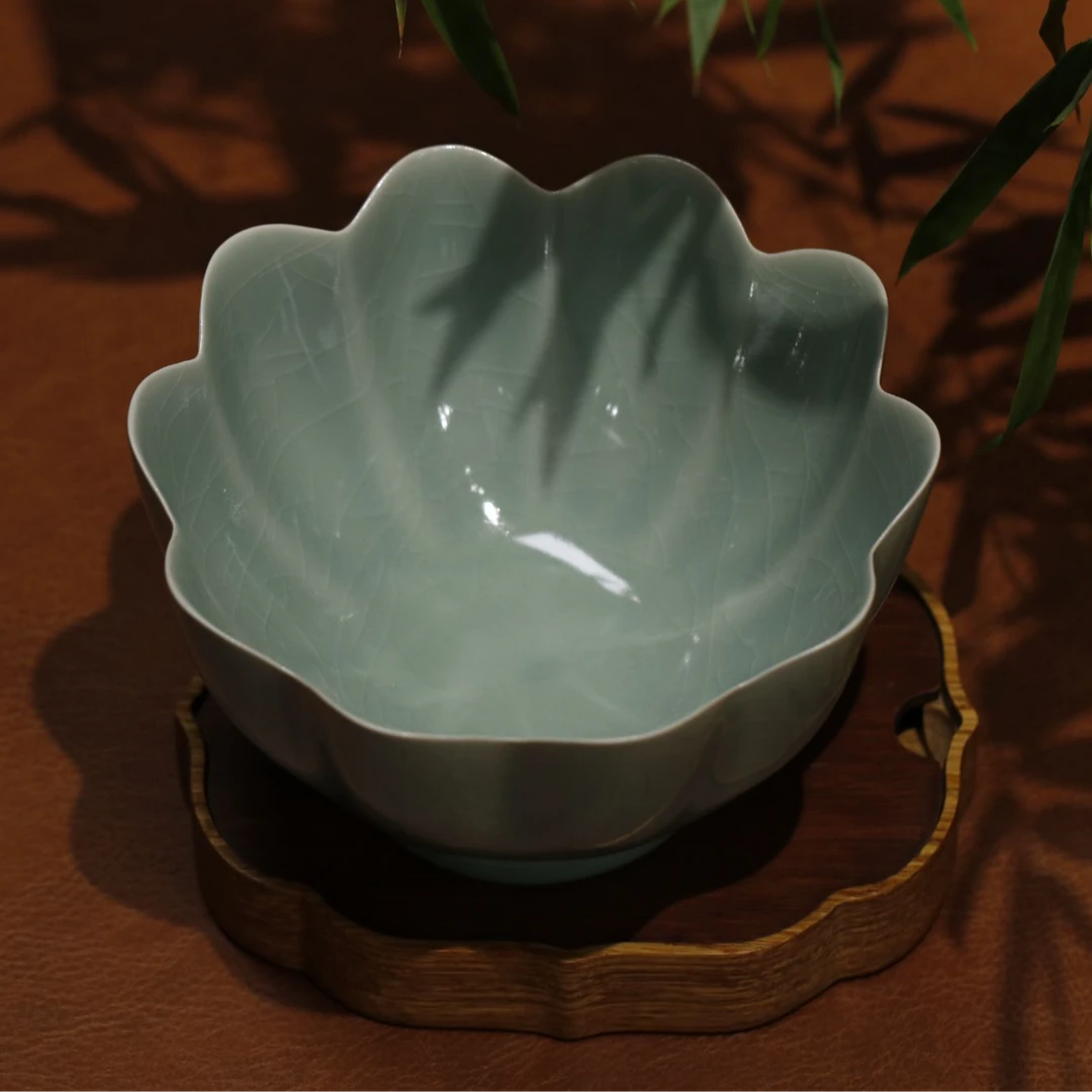 汝州原产地原矿原釉天青釉色莲花碗摆件家居茶具茶桌摆件汝窑