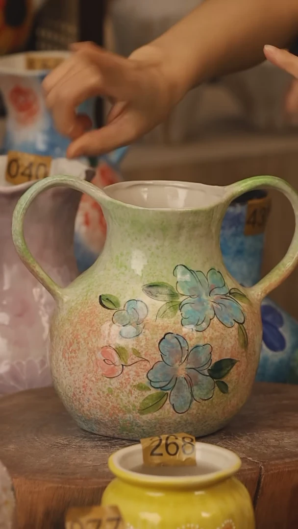 陶瓷景德镇设计师手作花器摆件侘寂风@M494@