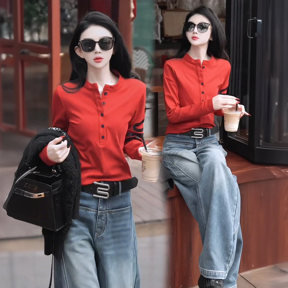 设计感T恤2025春季新款时髦洋气减龄百搭显瘦高级感洋气打底上衣