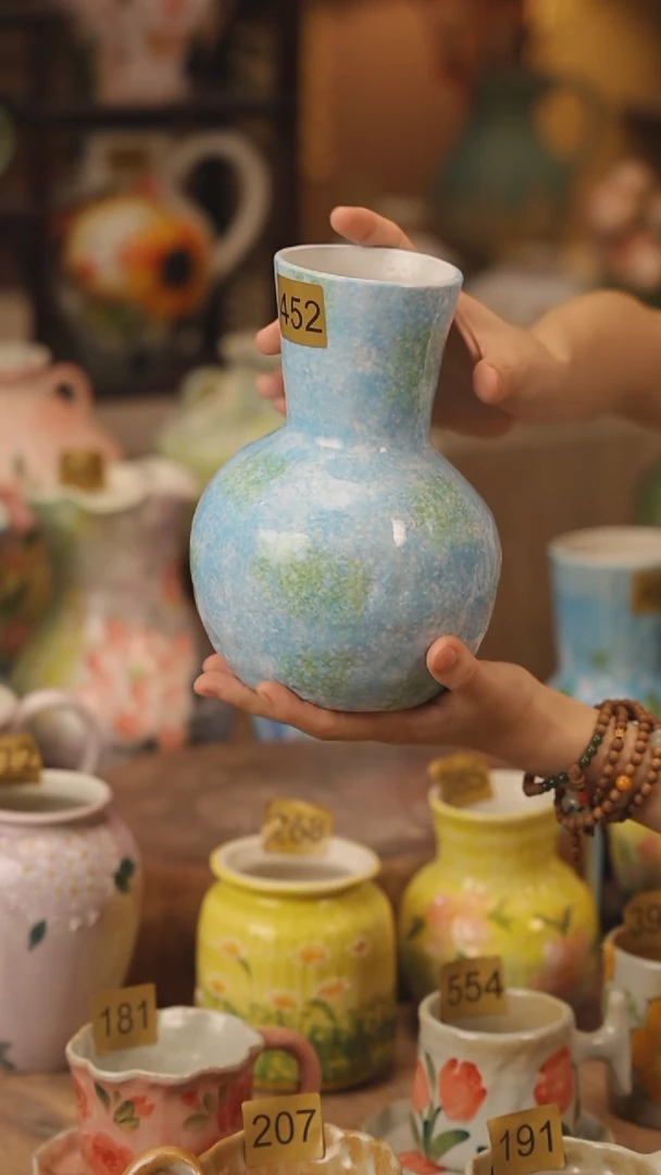 陶瓷452景德镇设计师手作花器摆件侘寂风