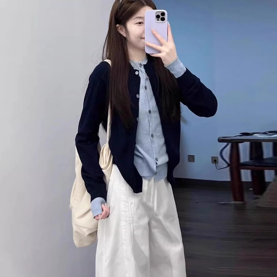 洋气撞色拼接假两件针织衫早秋女装新款独特漂亮小衫小众外套上衣