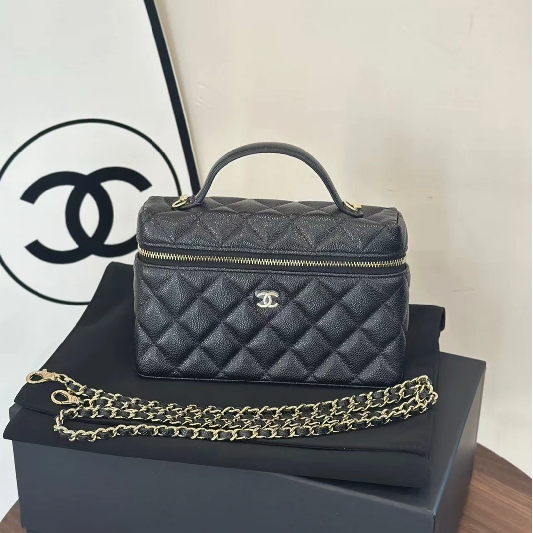 未使用 Chanel/香奈儿 25s 黑色荔枝纹L P饭盒包/牛皮