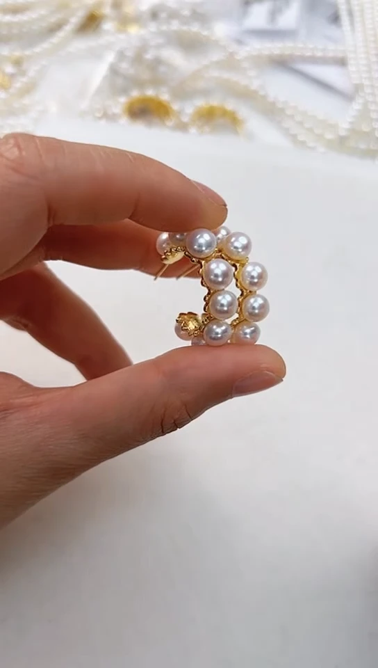 【闪购商品】淡水珍珠耳饰合金金色8珠