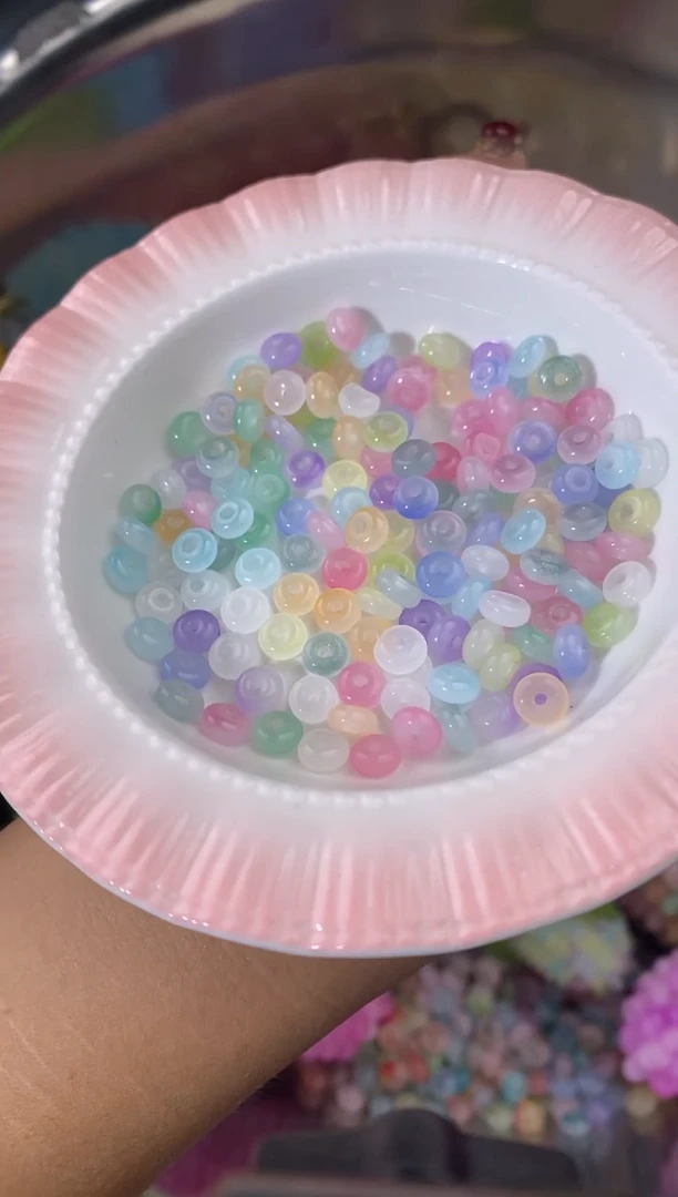 玻璃1442卡6算盘珠玉料混色马卡龙150颗