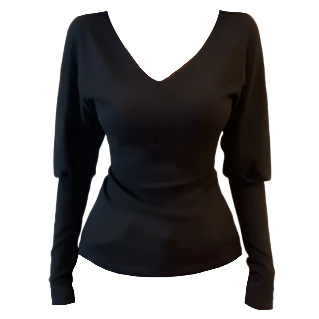 大码胖MM韩系V领长袖针织衫女秋冬季黑色收腰显瘦内搭上衣高级感