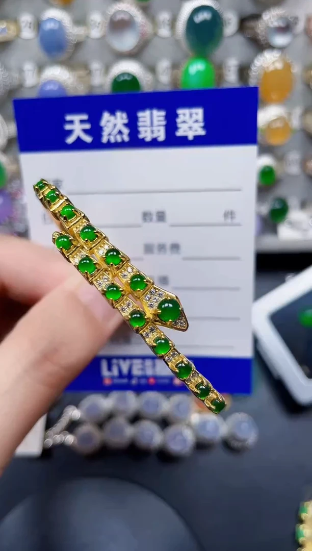 银S925镶嵌手镯翡翠72