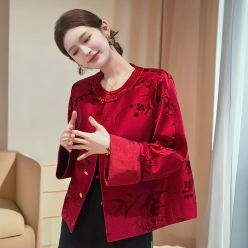 新中式红色短外套2025冬新款小香风高级感国风盘扣上衣老钱风唐装