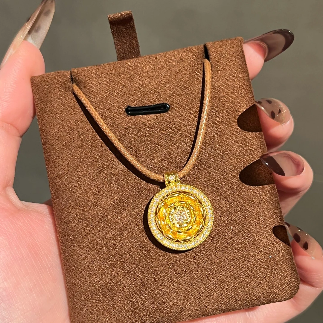 【翰麟黄金】999足金5D迷你转动莲花中式国风吊坠