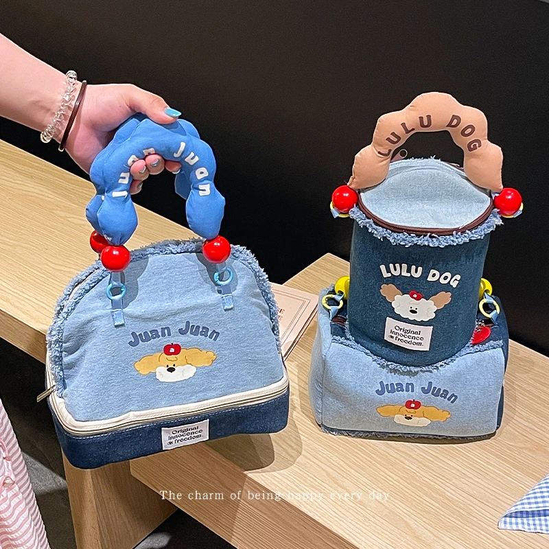 牛仔化妆包女2025新款大容量出门便携外出旅游出差上班族饭盒包包