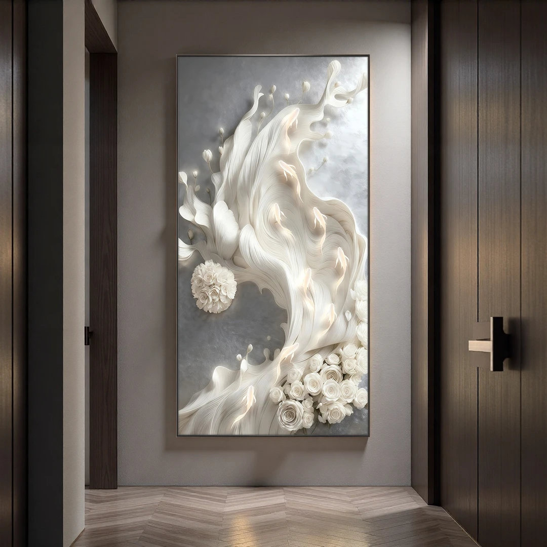 九鱼浪花轻奢入户玄关装饰画高级感客厅过道背景壁画走廊竖版挂画