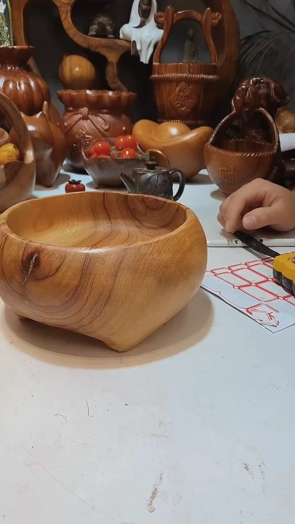 香樟木A2微瑕四足圆钵/尺寸20*10