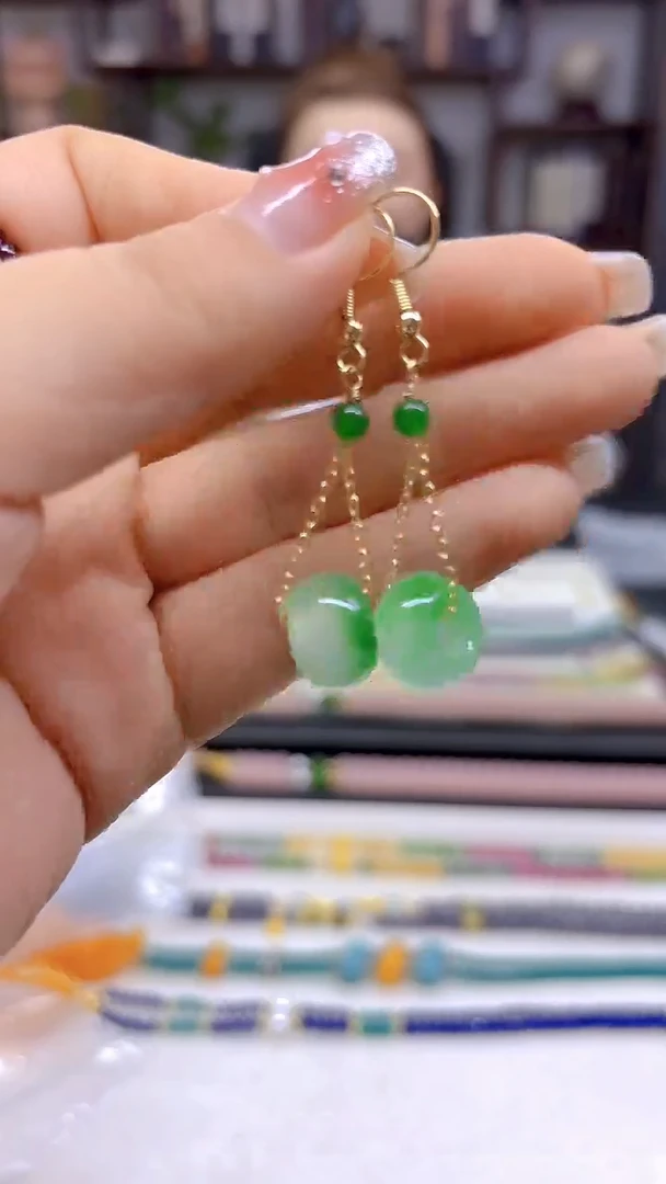 翡翠14K金镶嵌耳饰DIY款E624