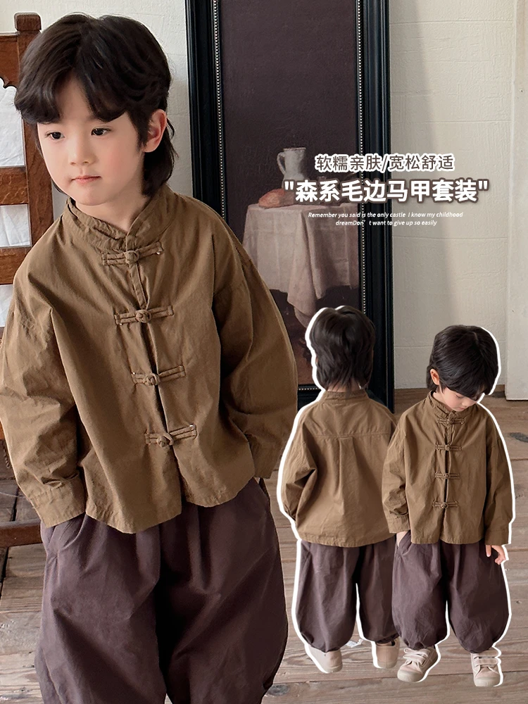 《秋上新》新款LY172男女童中式盘扣小立领衬衫外套洋气新款长袖