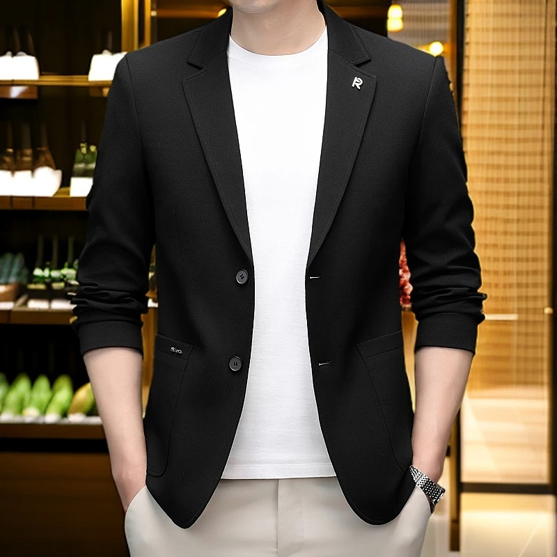 专柜正品春秋季男士斜纹针织西服商务休闲轻奢高档纯色外穿单西服