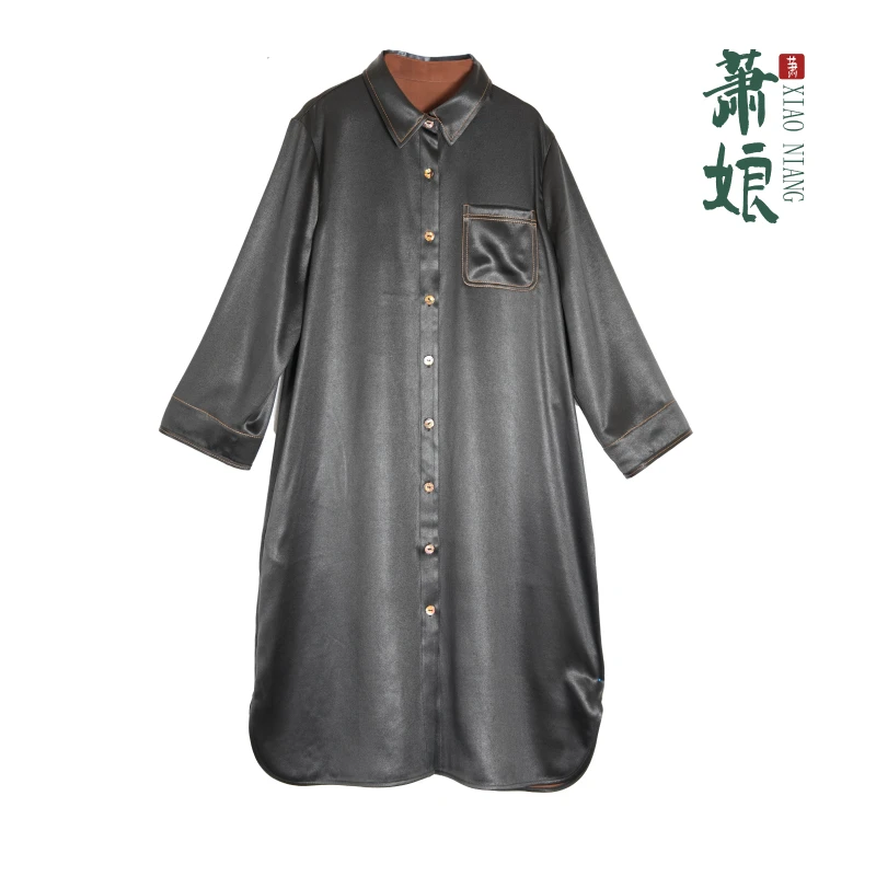 萧娘【玉芙蓉】重缎香云纱连衣裙桑蚕丝新中式长裙气质国风女裙1988