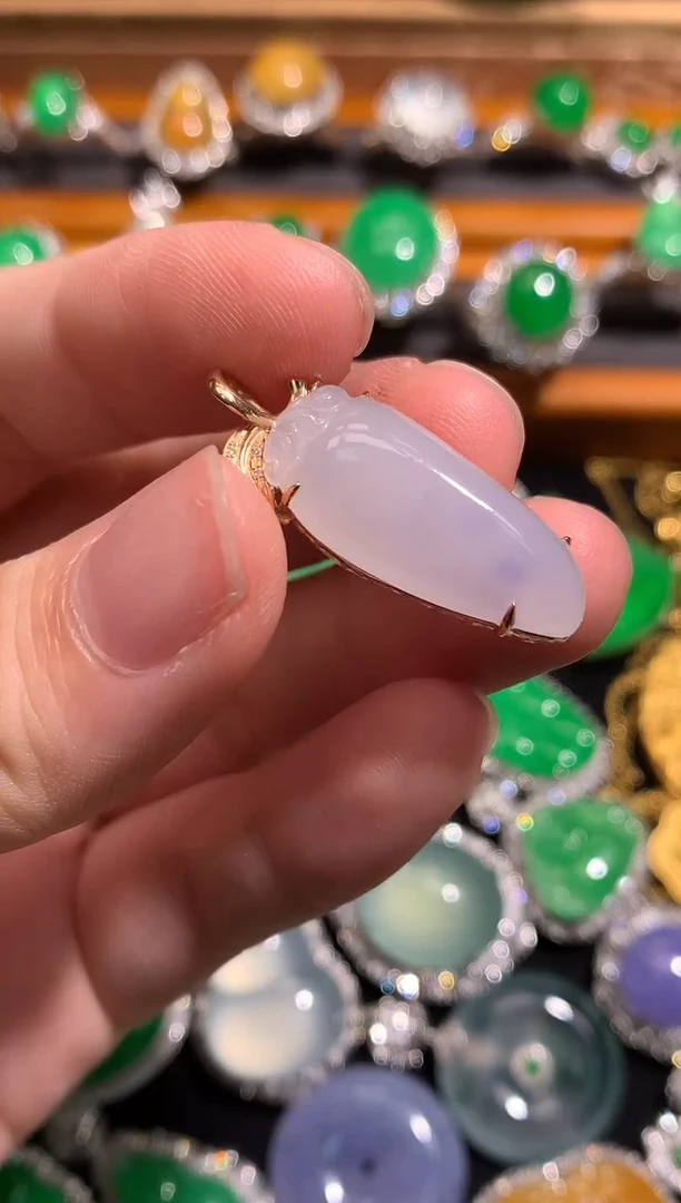 翡翠18K金镶嵌吊坠(不含链)翡翠