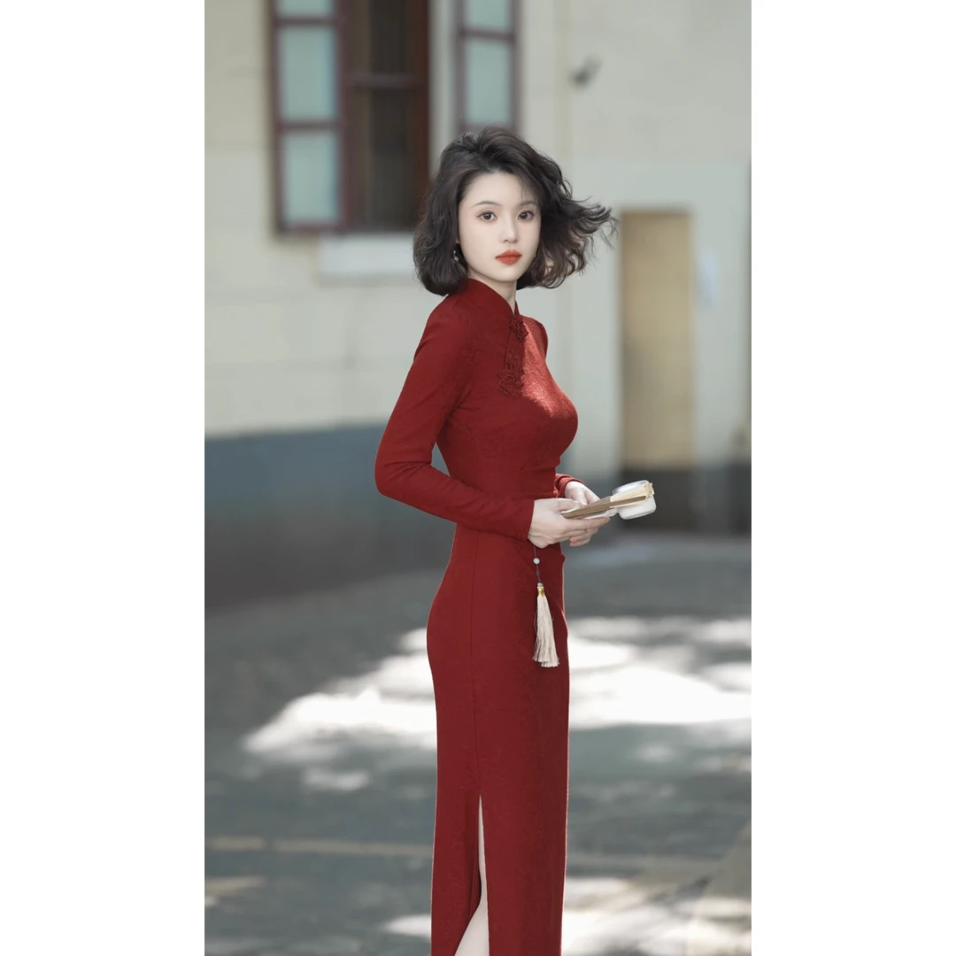 彩彩家【醉红妆】秋季收腰修身红色国风气质复古显瘦遮肉设计旗袍