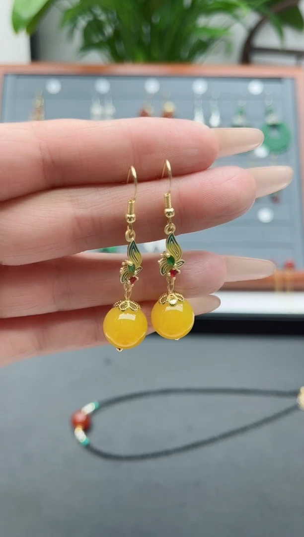 【闪购商品】玛瑙/玉髓耳饰银S925镀金镶嵌9