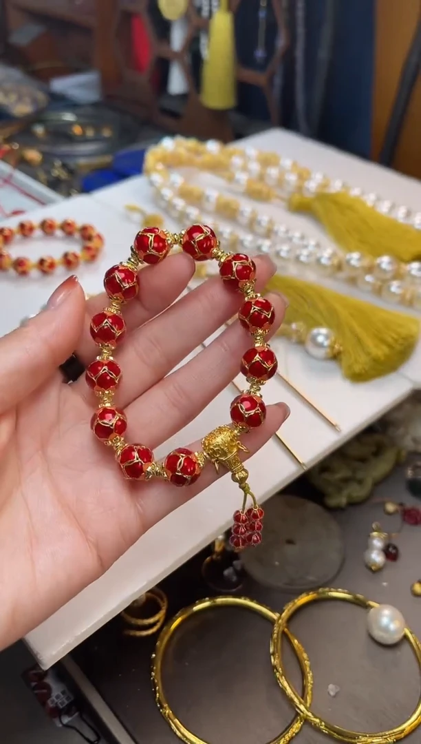 【闪购商品】玫红色莲花珐琅手串