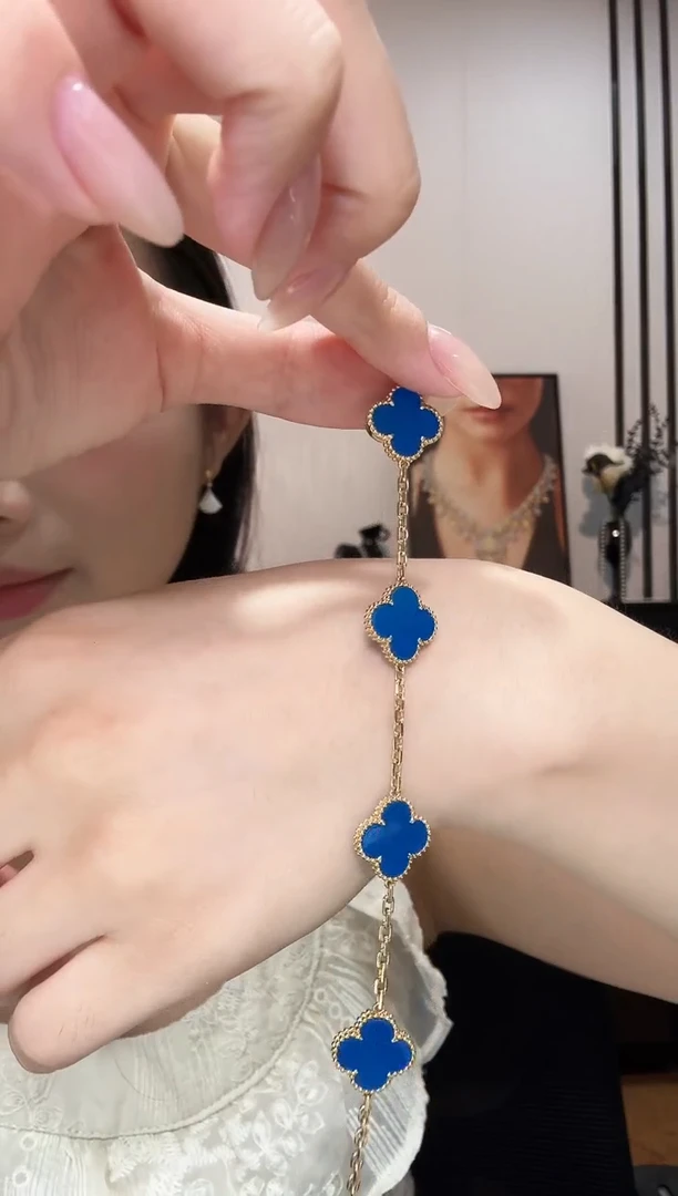 玛瑙/玉髓手链18K金镶嵌陌***ら蓝色k黄，五花手链GHJ24版