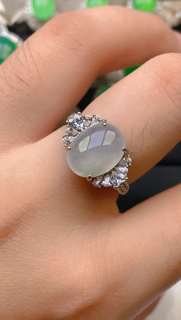 翡翠戒指银S925镶嵌天然