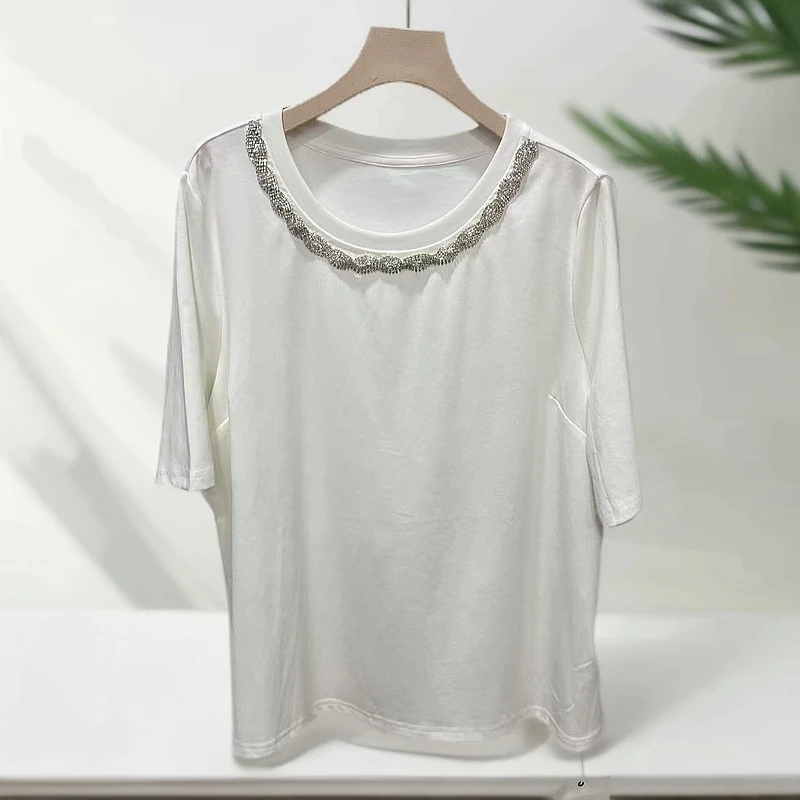 春季91515带钻圆领短袖（不调不换黑色会掉浮毛介意着慎拍）