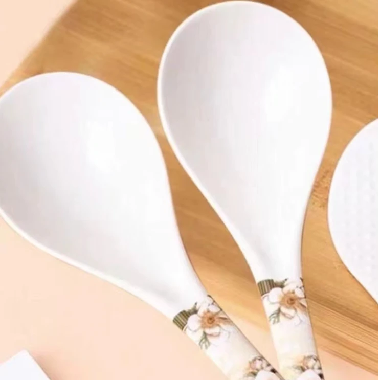 山茶花同款2个陶瓷大汤勺防滑耐高温易清洗 破损补发