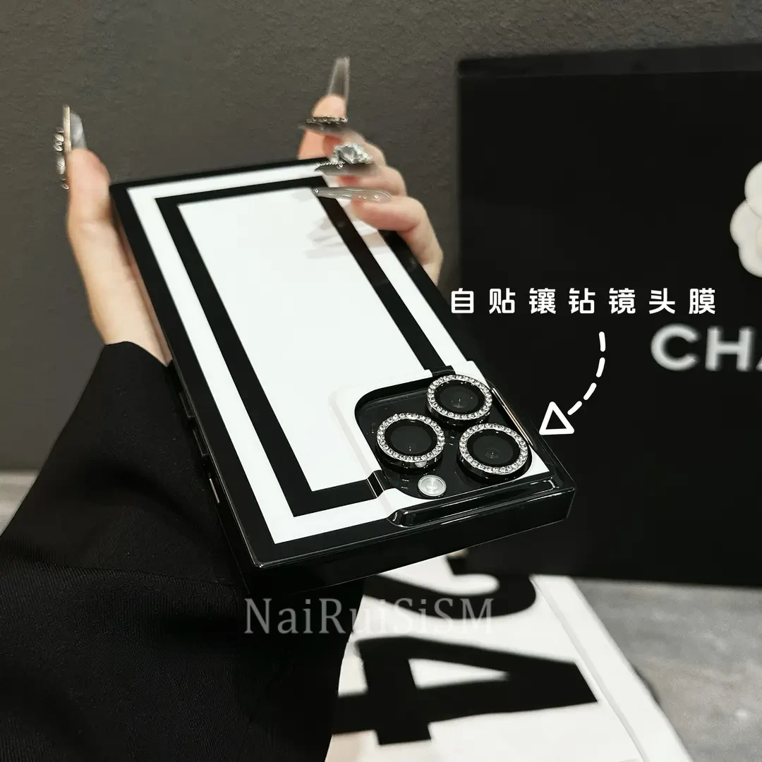 高颜值黑白方形适用苹果16promax手机壳酷感镜头保护膜个性新款15