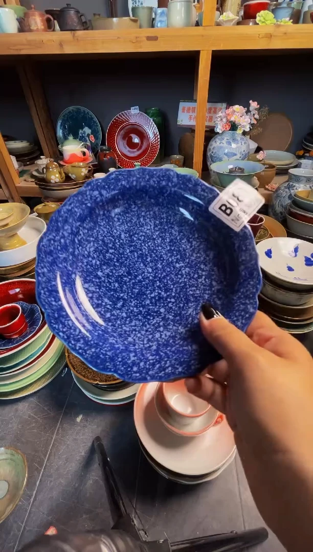 瓷片加**～b081蓝色雪花结晶碟