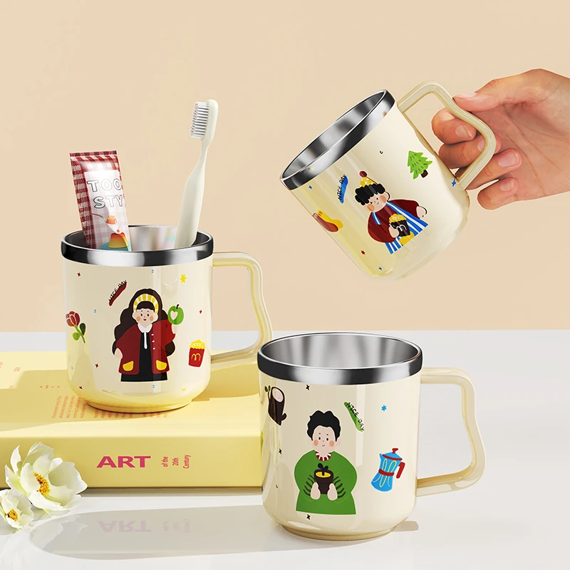 新款304不锈钢漱口杯牙刷杯一家三口杯儿童刷牙杯四口洗漱杯牙缸