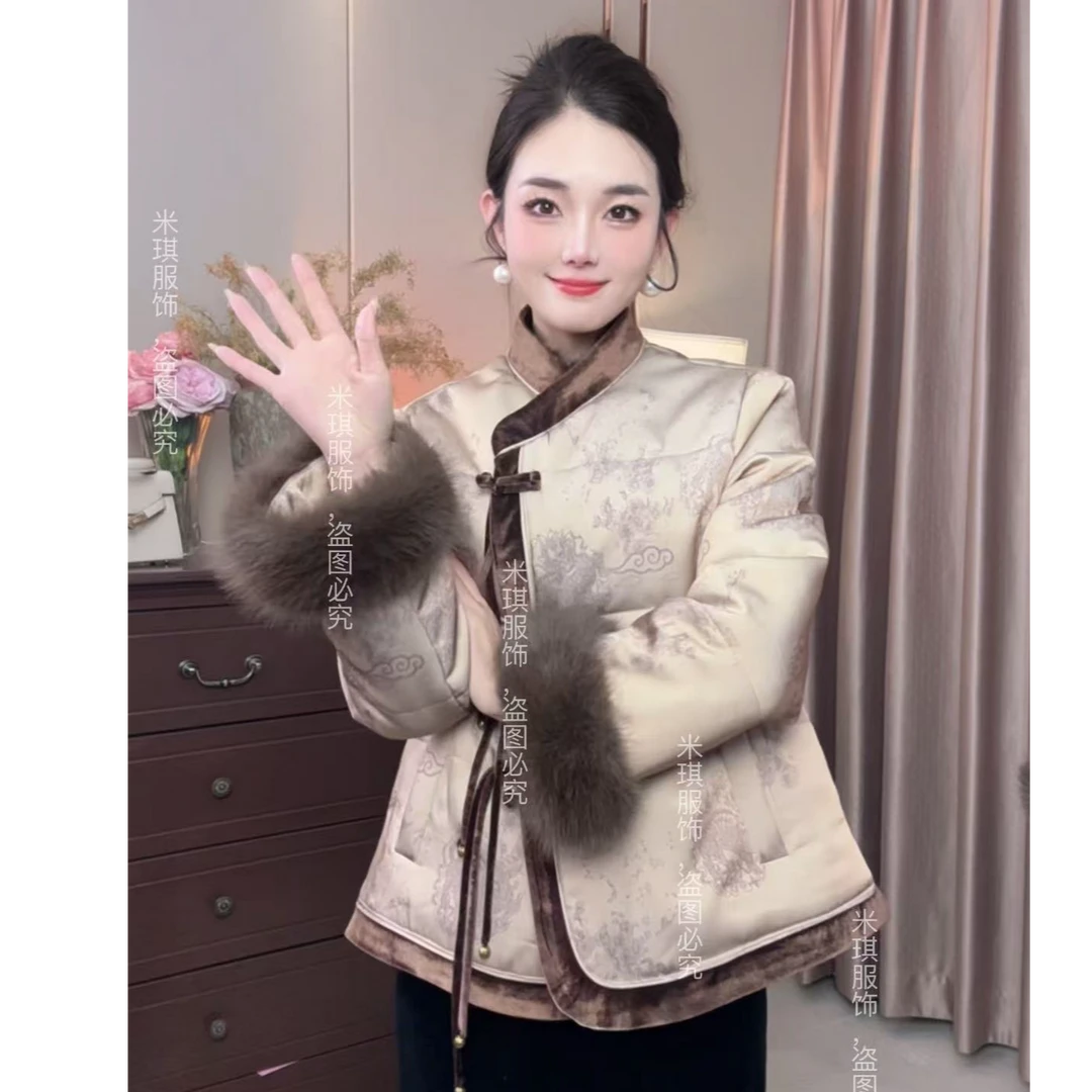 冬季新中式国风加厚外套流苏气质设计师时尚复古盘扣上衣