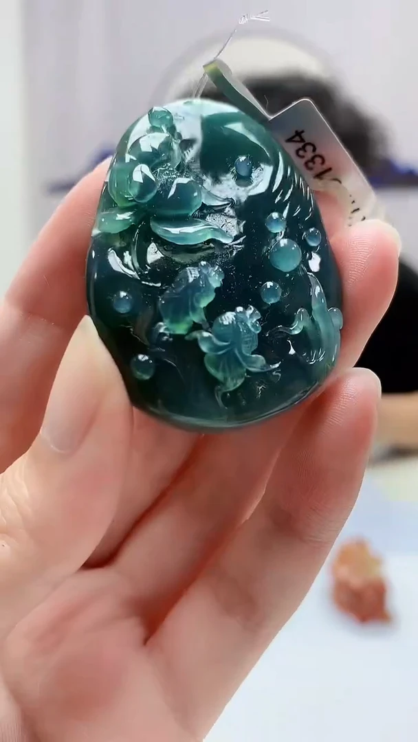 定制翡翠未镶嵌4688zm-毛货挂件荷叶鱼113