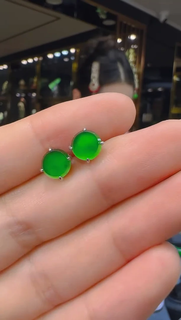 翡翠银S925镶嵌耳饰002（多样性发其一）