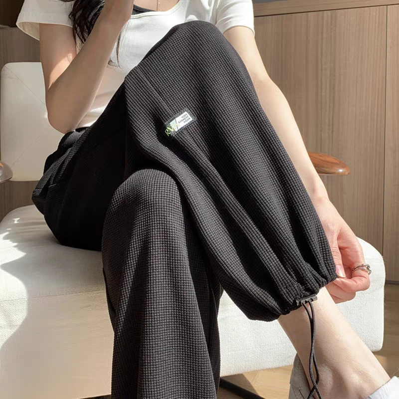 孕妇【1195】夏季阔腿束脚两穿长裤华夫格薄款休闲裤直筒裤