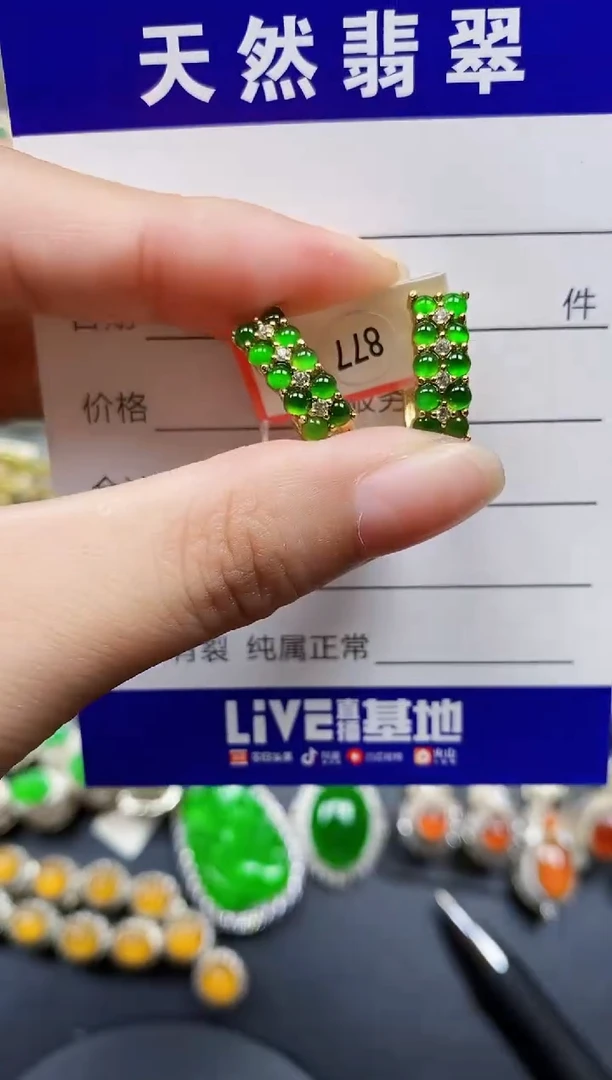 翡翠银S925镶嵌耳饰135