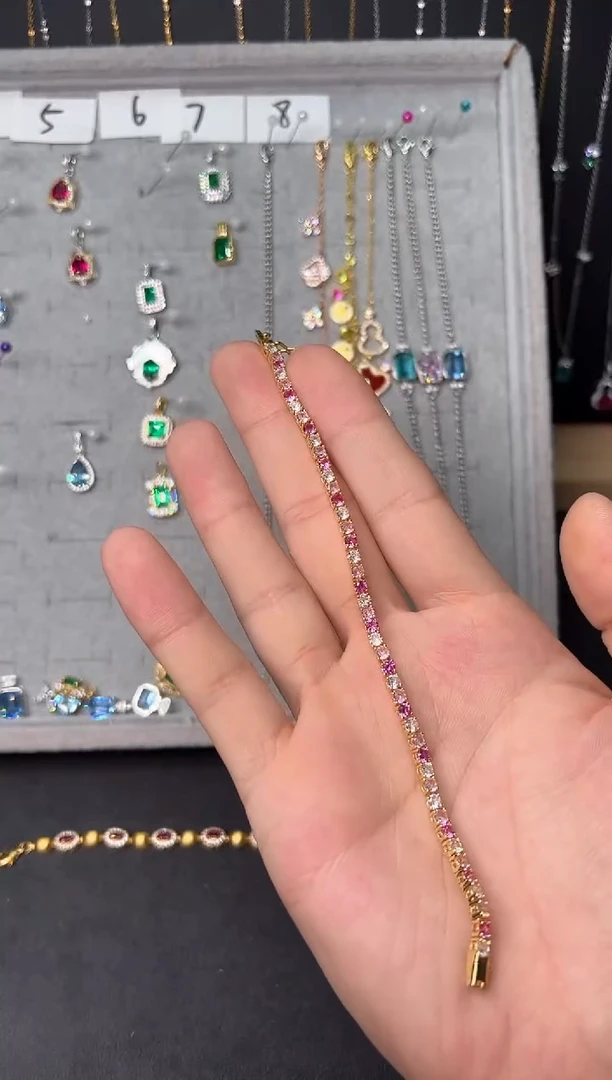 彩色蓝宝石手链银S925镶嵌00000