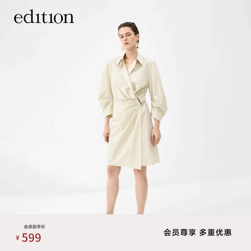 edition度假风精致通勤衬衫裙女法式气质收腰连衣裙#EBC2DRST13