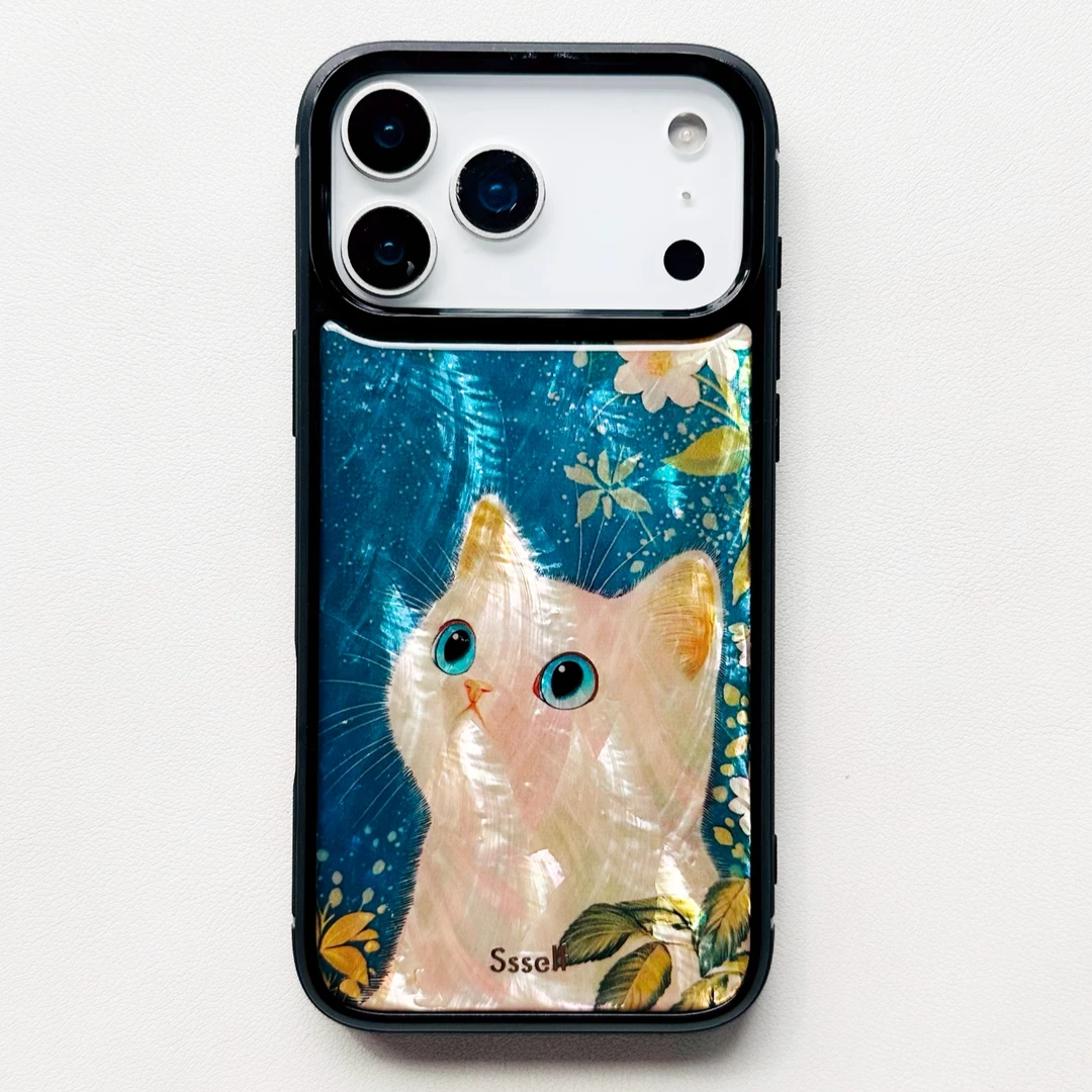 Ssself天然深海贝母波斯猫全包防摔硅胶手机壳适用苹果17promax