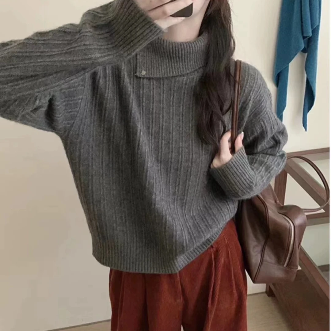 秋冬季新款高级领口设计感长袖针织毛衣 H1652