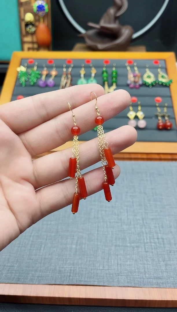 【闪购商品】南红玛瑙耳饰银S925镶嵌704000