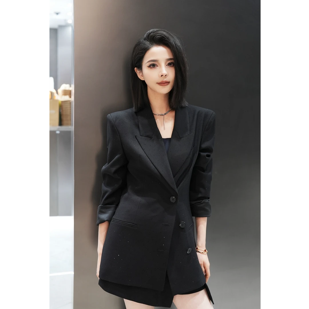 POPULARYW【星迹】Z·R上品屋 法式细闪烫钻气质通勤西装短裙套装