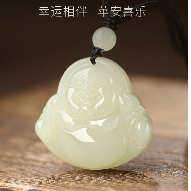 保真天然和田玉弥勒佛吊坠女玉佛头玉坠项链小佛公玉石玉佩挂件