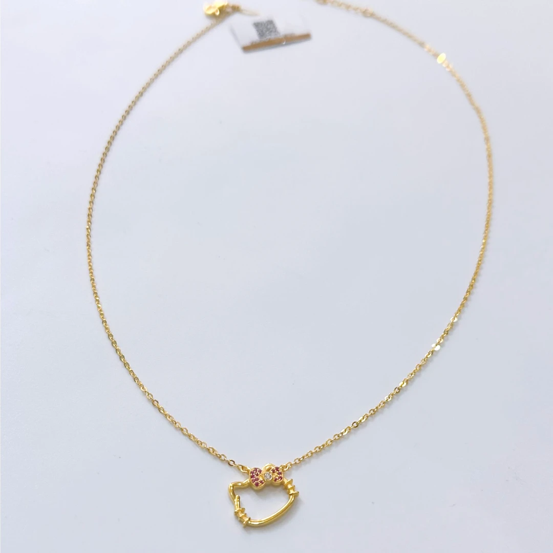 【小猫细链子】足金999黄金5G小猫kitty细链子高级ins潮流时尚项链