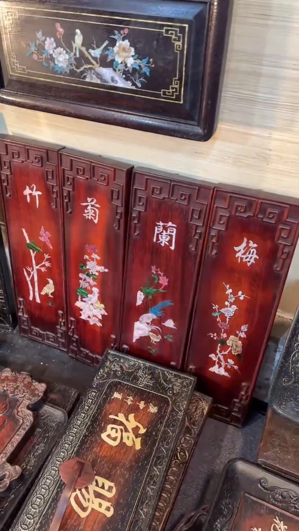 非洲紫檀（红花梨）50x58cm四条屏
