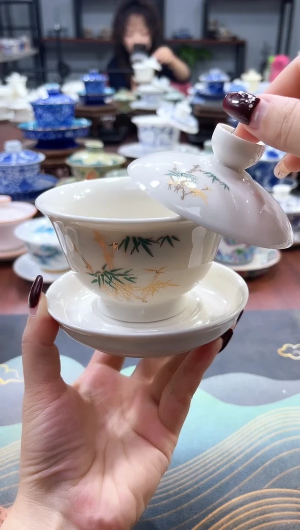 【闪购商品】中号元宝竹节干泡盘盖碗